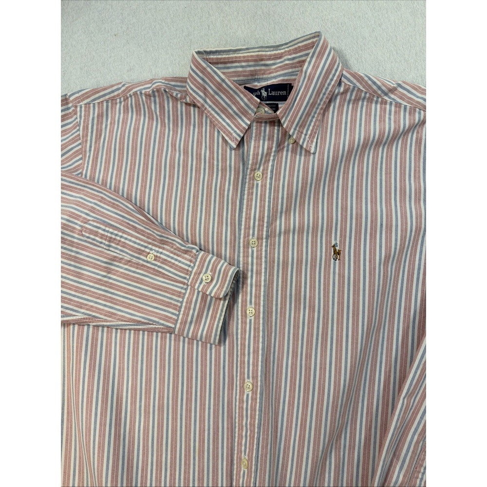Ralph Lauren Men Yarmouth Pink Blue White Oxford Button Down LS Shirt 16‎ 1/2